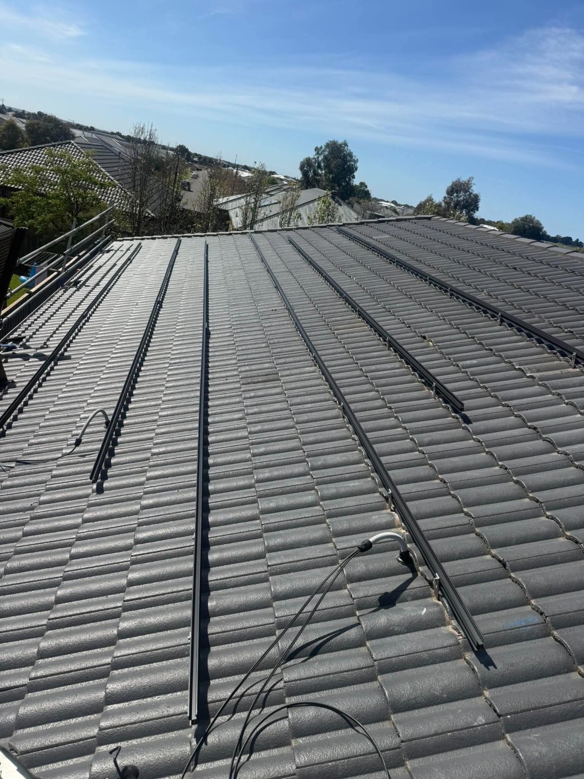 Rails in place before the solar panels are installed.